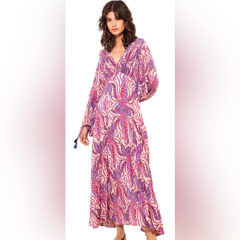 FREE PEOPLE Mirage Maxi Dress w/Tassels In Tea (Purple) Combo Sz 8 ✨NWT✨
